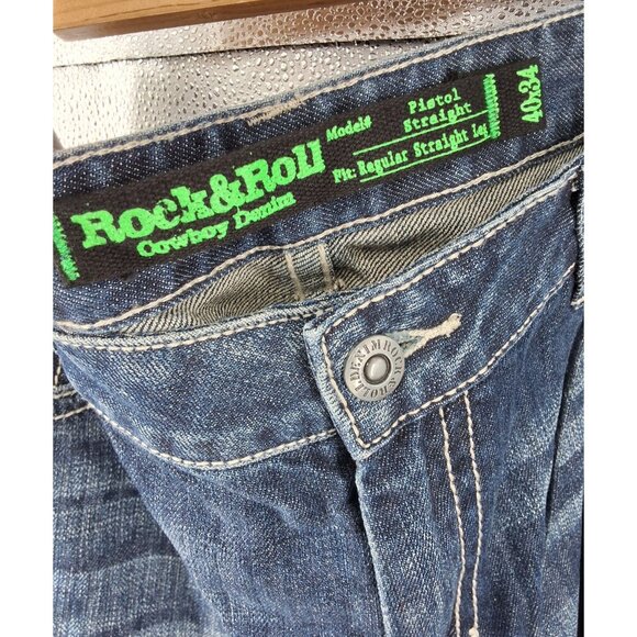 Rock & Roll Cowboy Denim Pistol Straight Jeans 40x34 Regular Straight Leg Blues - Picture 5 of 7